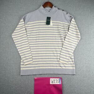 Lauren Ralph Lauren Sweater Womens Medium Blue Cream Striped Knit New NWT $125